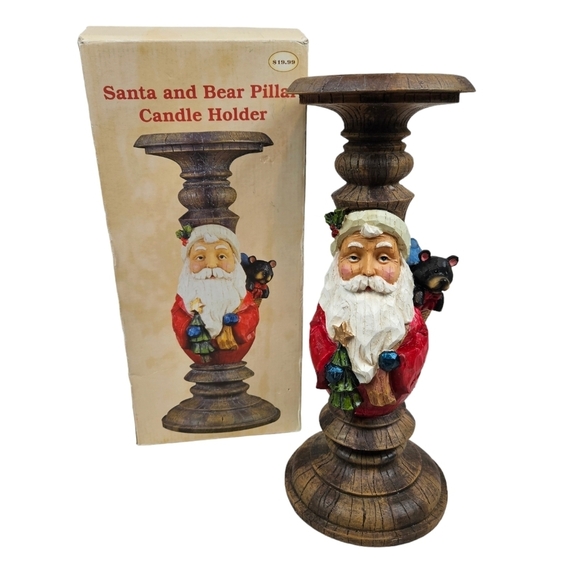 Carved Old World Victorian Santa Claus Pillar Candle Holder Painted Resin in Box - Picture 10 of 10